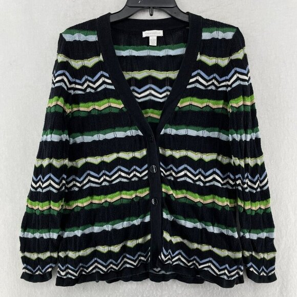 Charter Club Cardigan Womens Sz L Green Knitted Button-Up V-Neck Regular Striped - Picture 1 of 11
